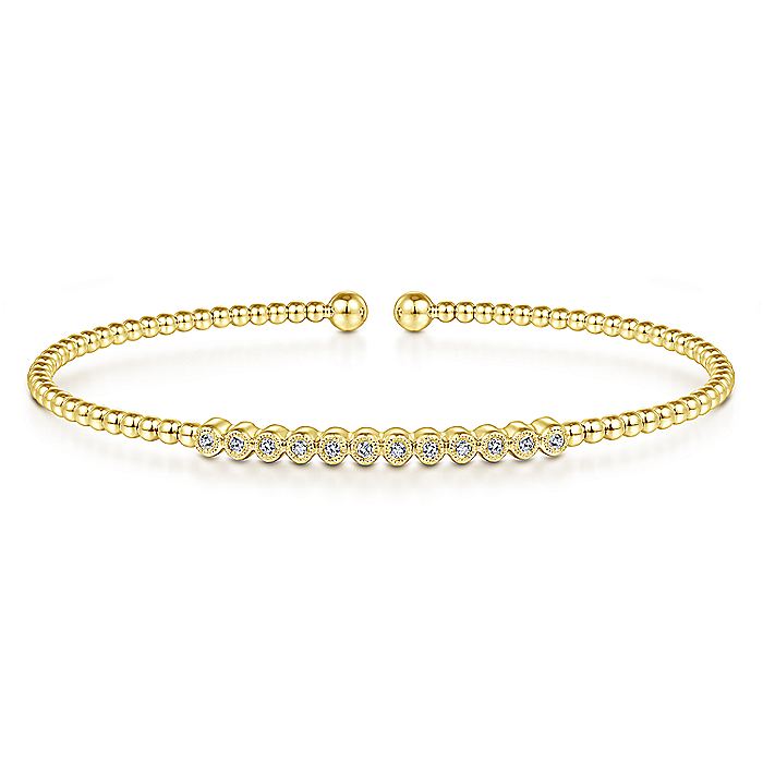 Gabriel & Co. BG4118-62Y45JJ 14K Yellow Gold Bujukan Bead Cuff Bracelet with Bezel Set Diamond Stations