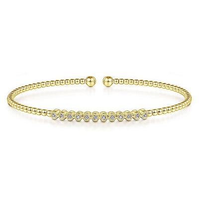 Gabriel & Co. BG4118-62Y45JJ 14K Yellow Gold Bujukan Bead Cuff Bracelet with Bezel Set Diamond Stations