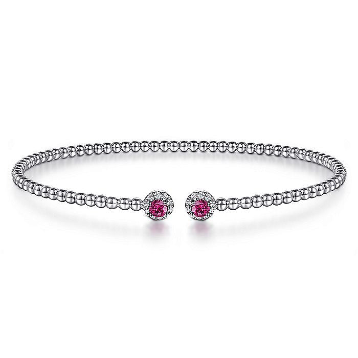 Gabriel & Co. BG4122-62W45RA 14K White Gold Bujukan Bead Split Cuff Bracelet with Ruby and Diamond Bangle