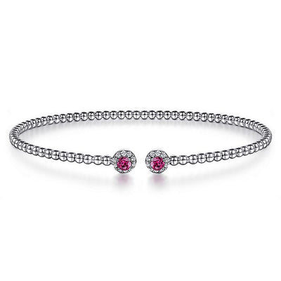 Gabriel & Co. BG4122-62W45RA 14K White Gold Bujukan Bead Split Cuff Bracelet with Ruby and Diamond Bangle