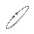 Gabriel & Co. BG4122-62W45RA 14K White Gold Bujukan Bead Split Cuff Bracelet with Ruby and Diamond Bangle