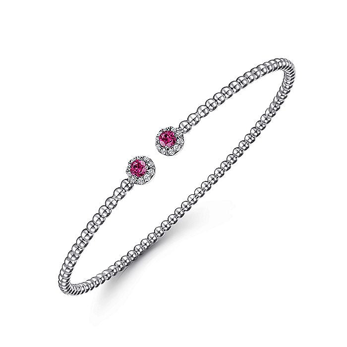 Gabriel & Co. BG4122-62W45RA 14K White Gold Bujukan Bead Split Cuff Bracelet with Ruby and Diamond Bangle