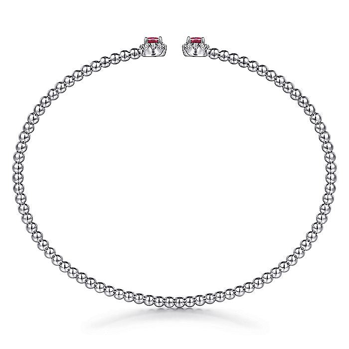 Gabriel & Co. BG4122-62W45RA 14K White Gold Bujukan Bead Split Cuff Bracelet with Ruby and Diamond Bangle