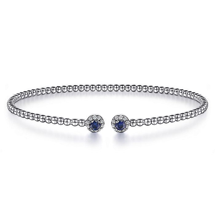 Gabriel & Co. BG4122-62W45SA 14K White Gold Bujukan Bead Split Cuff Bracelet with Sapphire and Diamond