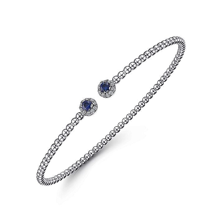 Gabriel & Co. BG4122-62W45SA 14K White Gold Bujukan Bead Split Cuff Bracelet with Sapphire and Diamond