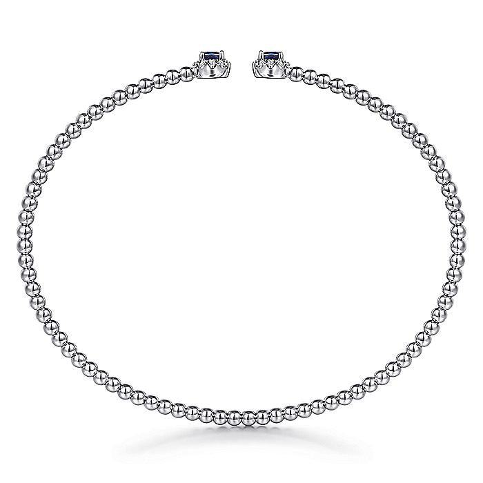 Gabriel & Co. BG4122-62W45SA 14K White Gold Bujukan Bead Split Cuff Bracelet with Sapphire and Diamond