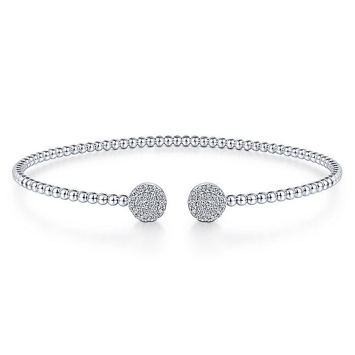 Gabriel & Co. BG4123-62W45JJ 14K White Gold Bujukan Split Cuff Bracelet with Round Pave Diamond Discs in size 6.25