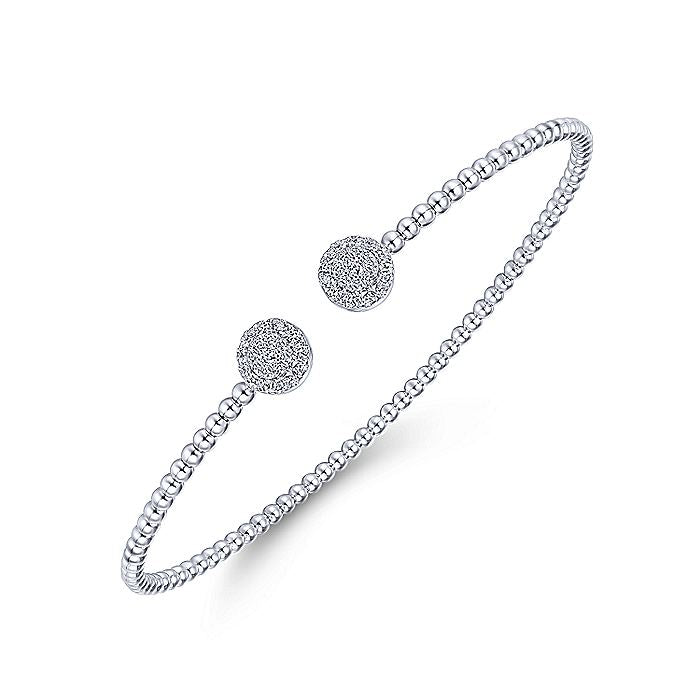 Gabriel & Co. BG4123-62W45JJ 14K White Gold Bujukan Split Cuff Bracelet with Round Pave Diamond Discs in size 6.25