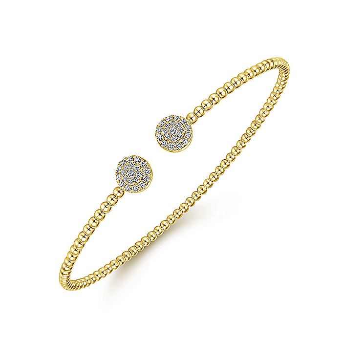 Gabriel & Co. BG4123-62Y45JJ 14K Yellow Gold Bujukan Bead Split Cuff Bracelet with Round Pavé Diamond Discs