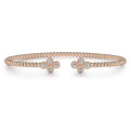 Gabriel & Co. BG4124-62K45JJ 14K Rose Gold Bujukan Bead Split Cuff Bracelet with Quatrefoil Diamond Endcaps