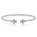 Gabriel & Co. BG4124-62W45JJ 14K White Gold Bujukan Split Cuff Bracelet with Quatrefoil Diamond Endcaps in size 6.25