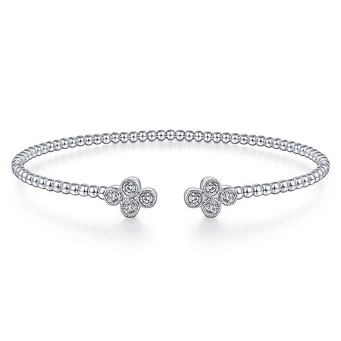 Gabriel & Co. BG4124-62W45JJ 14K White Gold Bujukan Split Cuff Bracelet with Quatrefoil Diamond Endcaps in size 6.25