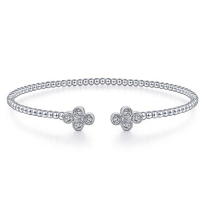 Gabriel & Co. BG4124-62W45JJ 14K White Gold Bujukan Split Cuff Bracelet with Quatrefoil Diamond Endcaps in size 6.25