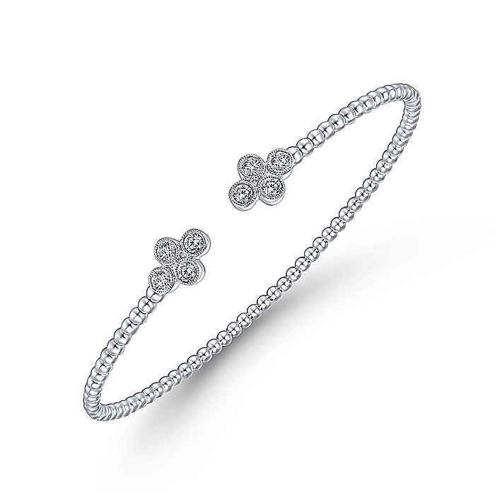 Gabriel & Co. BG4124-62W45JJ 14K White Gold Bujukan Split Cuff Bracelet with Quatrefoil Diamond Endcaps in size 6.25