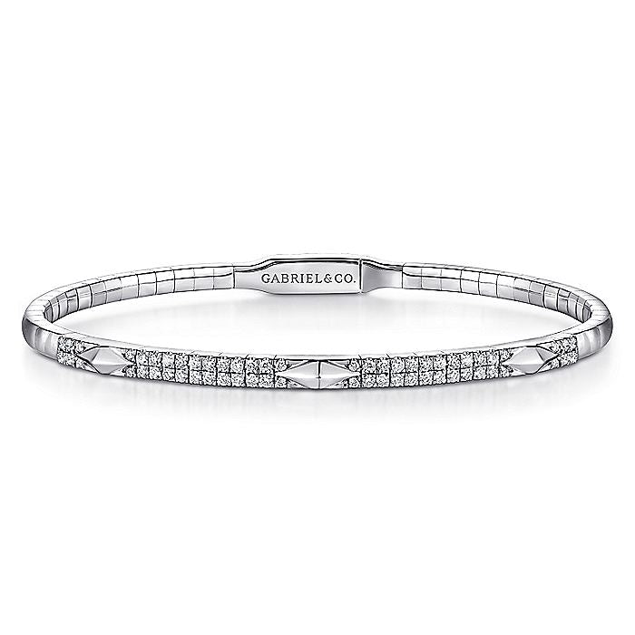 Gabriel & Co. BG4187-65W45JJ 14K White Gold Diamond Bangle with Pyramid Rhombus Stations