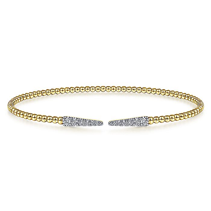 Gabriel & Co. BG4216-62Y45JJ Split 14K Yellow Gold Bujukan Bead Cuff Bracelet with Diamond Pavé Spikes