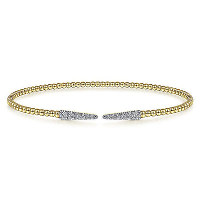 Gabriel & Co. BG4216-62Y45JJ Split 14K Yellow Gold Bujukan Bead Cuff Bracelet with Diamond Pavé Spikes