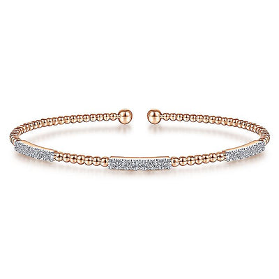 Gabriel & Co. BG4217-62K45JJ 14K Rose Gold Bujukan Bead Cuff Bracelet with Diamond Pavé Stations