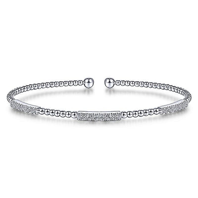 Gabriel & Co. BG4217-62W45JJ 14K White Gold Bujukan Cuff Bracelet with Diamond Pave Stations in size 6.25