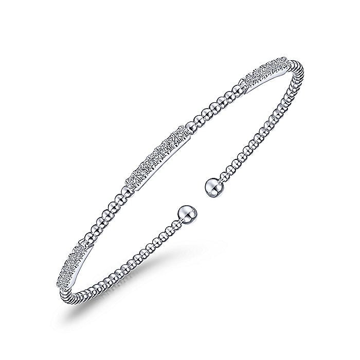 Gabriel & Co. BG4217-62W45JJ 14K White Gold Bujukan Cuff Bracelet with Diamond Pave Stations in size 6.25