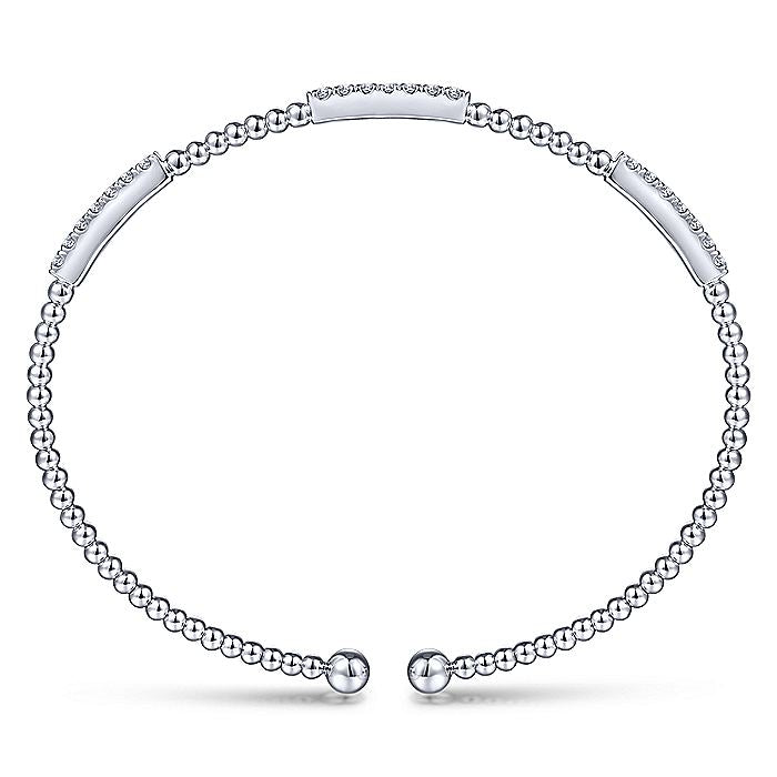 Gabriel & Co. BG4217-62W45JJ 14K White Gold Bujukan Cuff Bracelet with Diamond Pave Stations in size 6.25