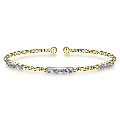 Gabriel & Co. BG4217-62Y45JJ 14K Yellow Gold Bujukan Bead Cuff Bracelet with Diamond Pavé Stations