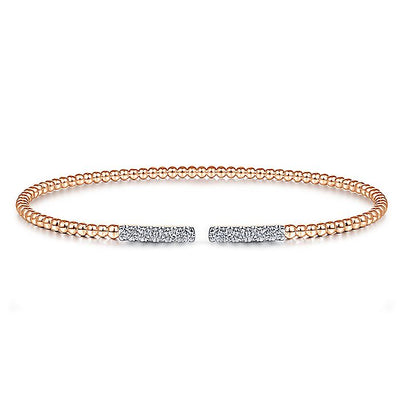 Gabriel & Co. BG4218-62K45JJ 14K Rose Gold Bujukan Bead Cuff Bracelet with Diamond Pavé Bars