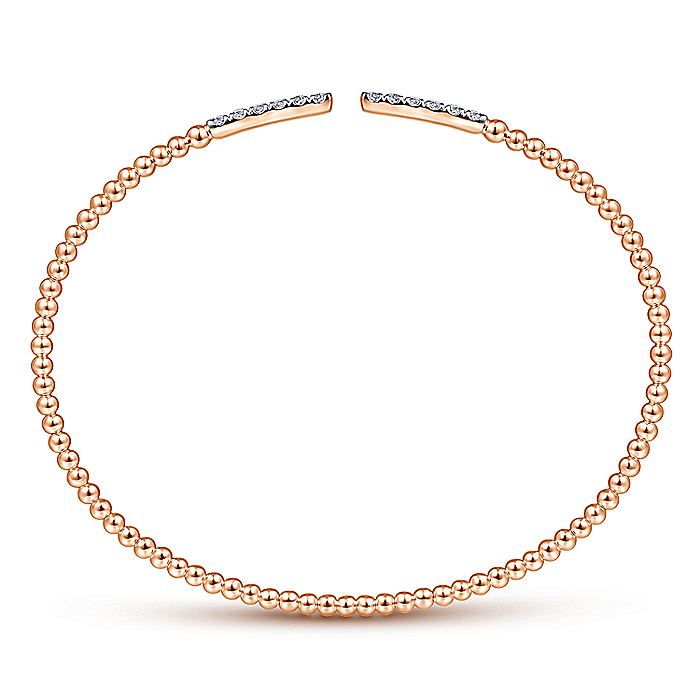 Gabriel & Co. BG4218-62K45JJ 14K Rose Gold Bujukan Bead Cuff Bracelet with Diamond Pavé Bars