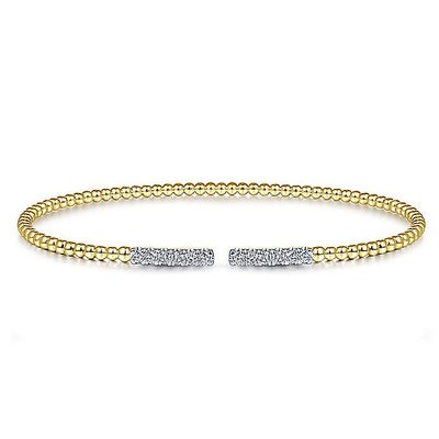 Gabriel & Co. BG4218-62Y45JJ 14K Yellow Gold Bujukan Bead Cuff Bracelet with Diamond Pavé Bars