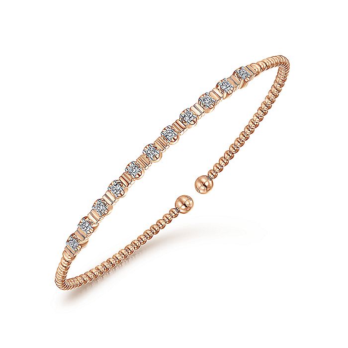 Gabriel & Co. BG4228-62K45JJ 14K Rose Gold Bujukan Bead Cuff Bracelet with Diamond Stations