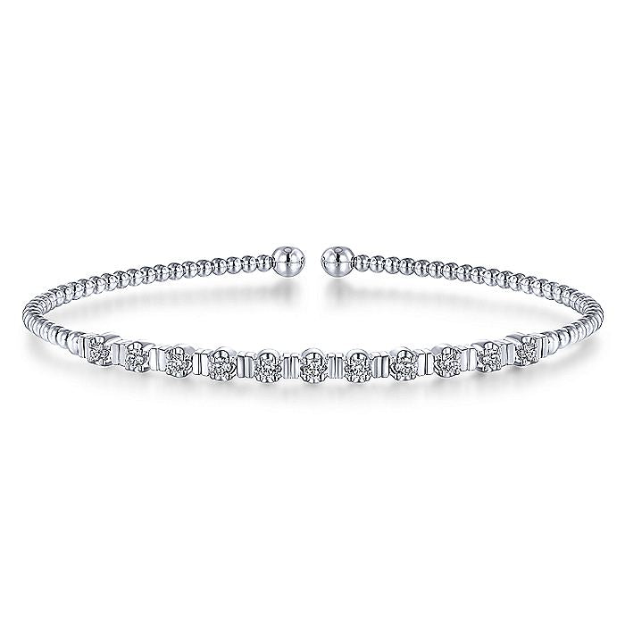 Gabriel & Co. BG4228-62W45JJ 14K White Gold Bujukan Bead Cuff Bracelet with Diamond Stations