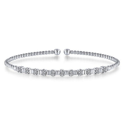 Gabriel & Co. BG4228-62W45JJ 14K White Gold Bujukan Bead Cuff Bracelet with Diamond Stations