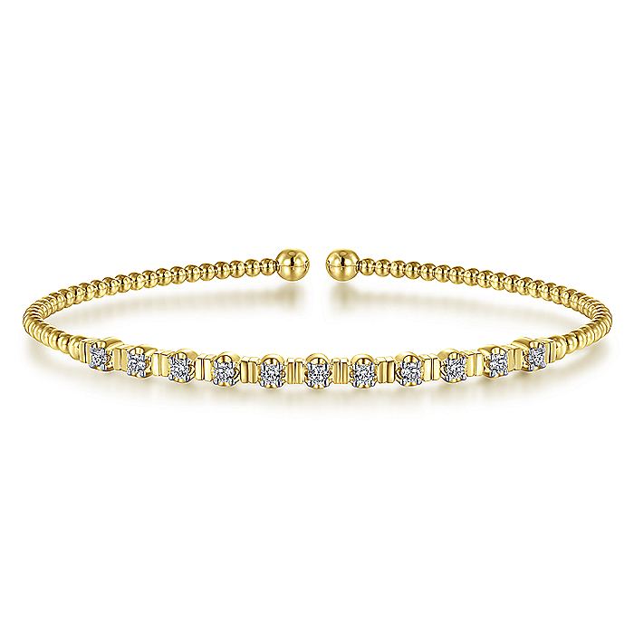 Gabriel & Co. BG4228-62Y45JJ 14K Yellow Gold Bujukan Cuff Bracelet with Diamond Stations in size 6.25