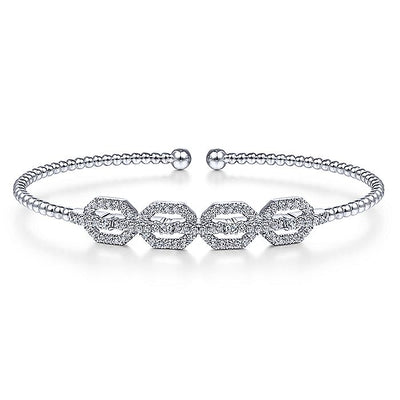 Gabriel & Co. BG4229-62W45JJ 14K White Gold Bujukan Bead Cuff Bracelet with Diamond Pavé Links