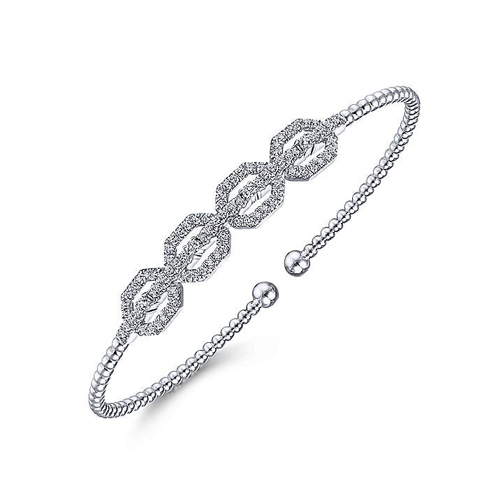 Gabriel & Co. BG4229-62W45JJ 14K White Gold Bujukan Bead Cuff Bracelet with Diamond Pavé Links