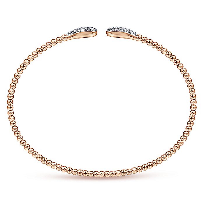 Gabriel & Co. BG4230-62K45JJ 14K Rose Gold Bujukan Bead Cuff Bracelet with Diamond Pavé Teardrops