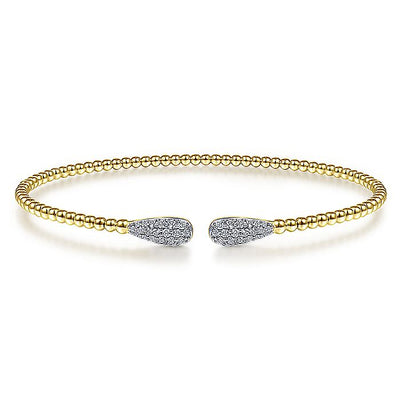 Gabriel & Co. BG4230-62Y45JJ 14K Yellow Gold Bujukan Bead Cuff Bracelet with Diamond Pavé Teardrops