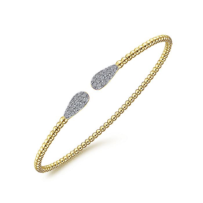 Gabriel & Co. BG4230-62Y45JJ 14K Yellow Gold Bujukan Bead Cuff Bracelet with Diamond Pavé Teardrops