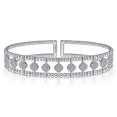 Gabriel & Co. BG4232-62W45JJ 14K White Gold Bujukan Bead Cuff Bracelet with Pavé Diamond Connectors