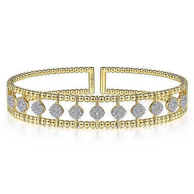 Gabriel & Co. BG4232-62Y45JJ 14K Yellow Gold Bujukan Cuff Bracelet with Pave Diamond Connectors in size 6.25