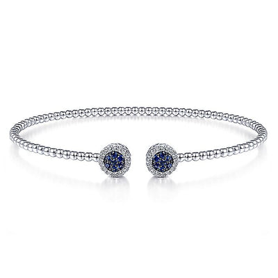 Gabriel & Co. BG4244-62W45SA 14K White Gold Bujukan Bead Cuff Bracelet with Sapphire and Diamond Halo Caps