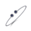 Gabriel & Co. BG4244-62W45SA 14K White Gold Bujukan Bead Cuff Bracelet with Sapphire and Diamond Halo Caps