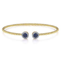 Gabriel & Co. BG4244-62Y45SA 14K Yellow Gold Bujukan Bead Cuff Bracelet with Sapphire and Diamond Halo Caps