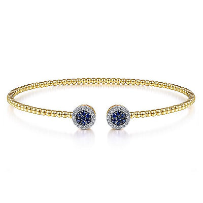 Gabriel & Co. BG4244-62Y45SA 14K Yellow Gold Bujukan Bead Cuff Bracelet with Sapphire and Diamond Halo Caps