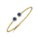 Gabriel & Co. BG4244-62Y45SA 14K Yellow Gold Bujukan Bead Cuff Bracelet with Sapphire and Diamond Halo Caps