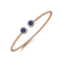 Gabriel & Co. BG4244-65K45SA 14K Rose Gold Bujukan Bead Cuff Bracelet with Sapphire and Diamond Halo Caps