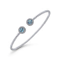 Gabriel & Co. BG4245-62W45BT 14K White Gold Round Blue Topaz and Diamond Halo Bujukan Bangle