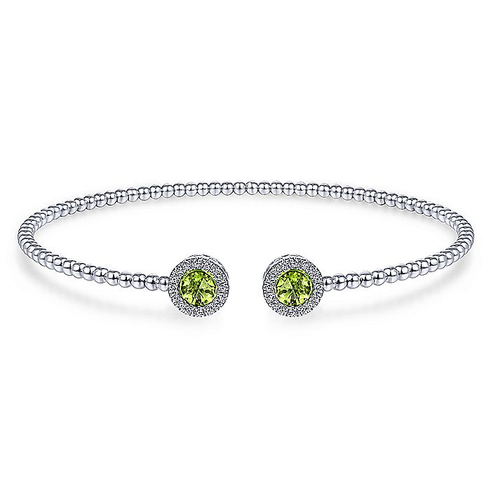 Gabriel & Co. BG4245-62W45PE 14K White Gold Round Peridot and Diamond Halo Bujukan Bangle