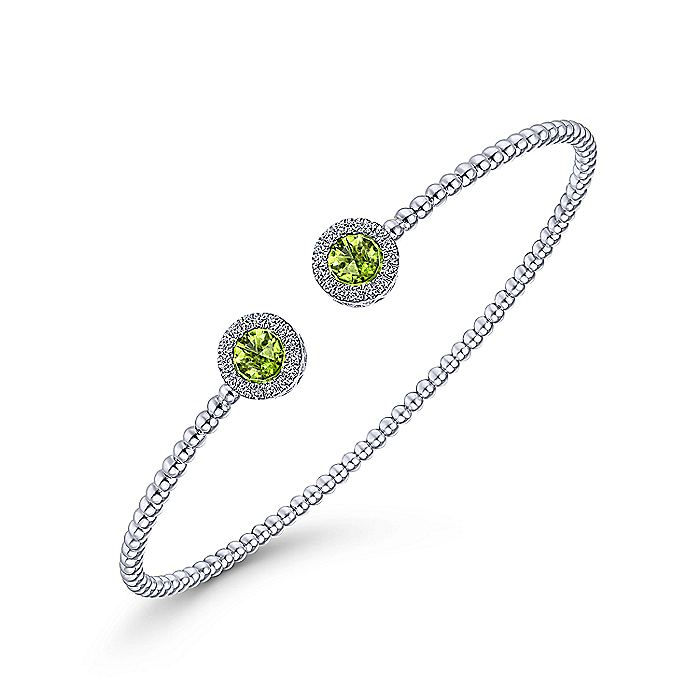 Gabriel & Co. BG4245-62W45PE 14K White Gold Round Peridot and Diamond Halo Bujukan Bangle