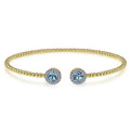 Gabriel & Co. BG4245-62Y45BT 14K Yellow Gold Round Blue Topaz and Diamond Halo Bujukan Bangle